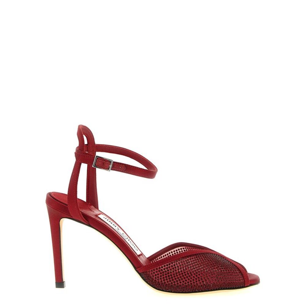 Jimmy Choo Red Lamb Leather Stiletto Heel Women's Sandals
